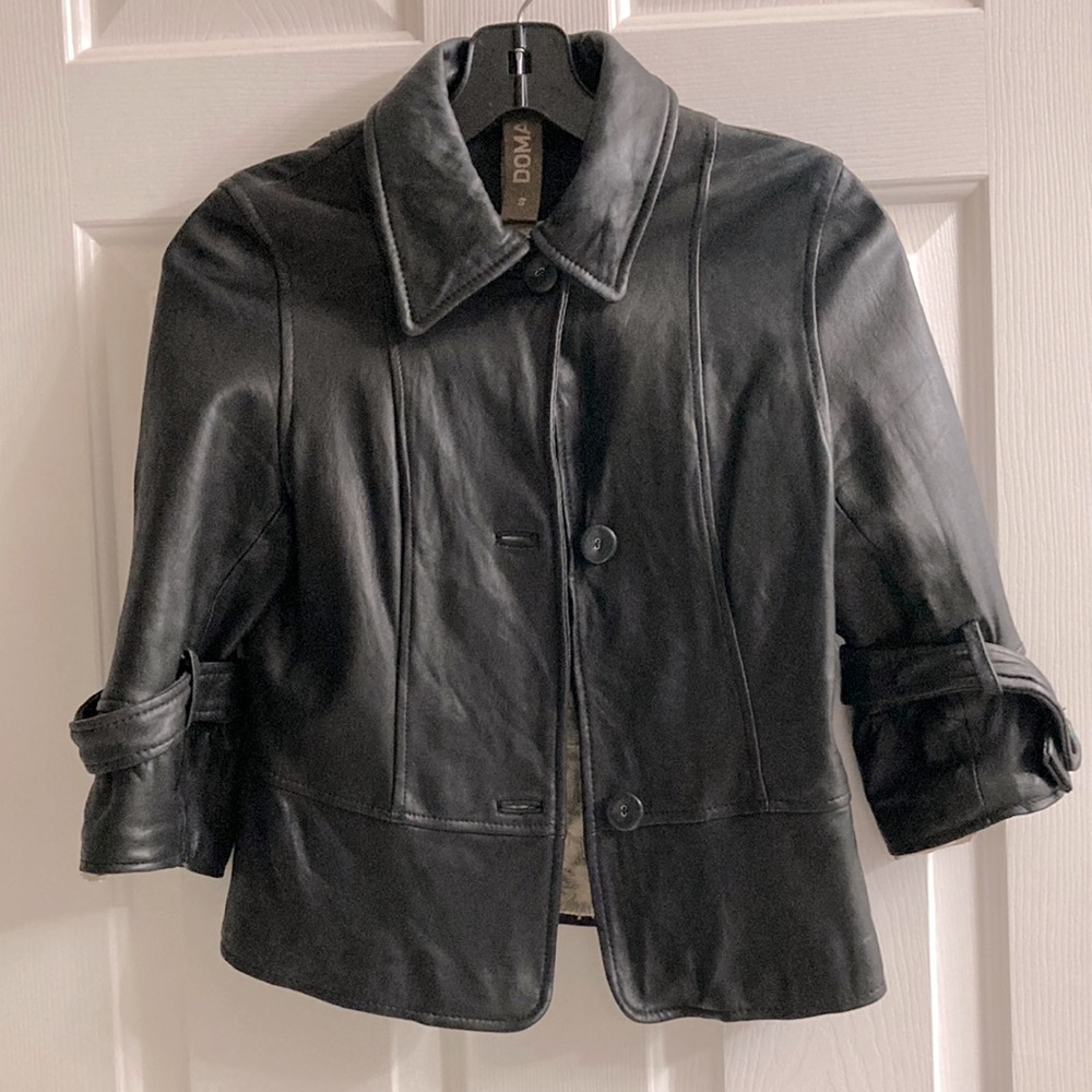 DOMA Crop Leather Jacket Black Small